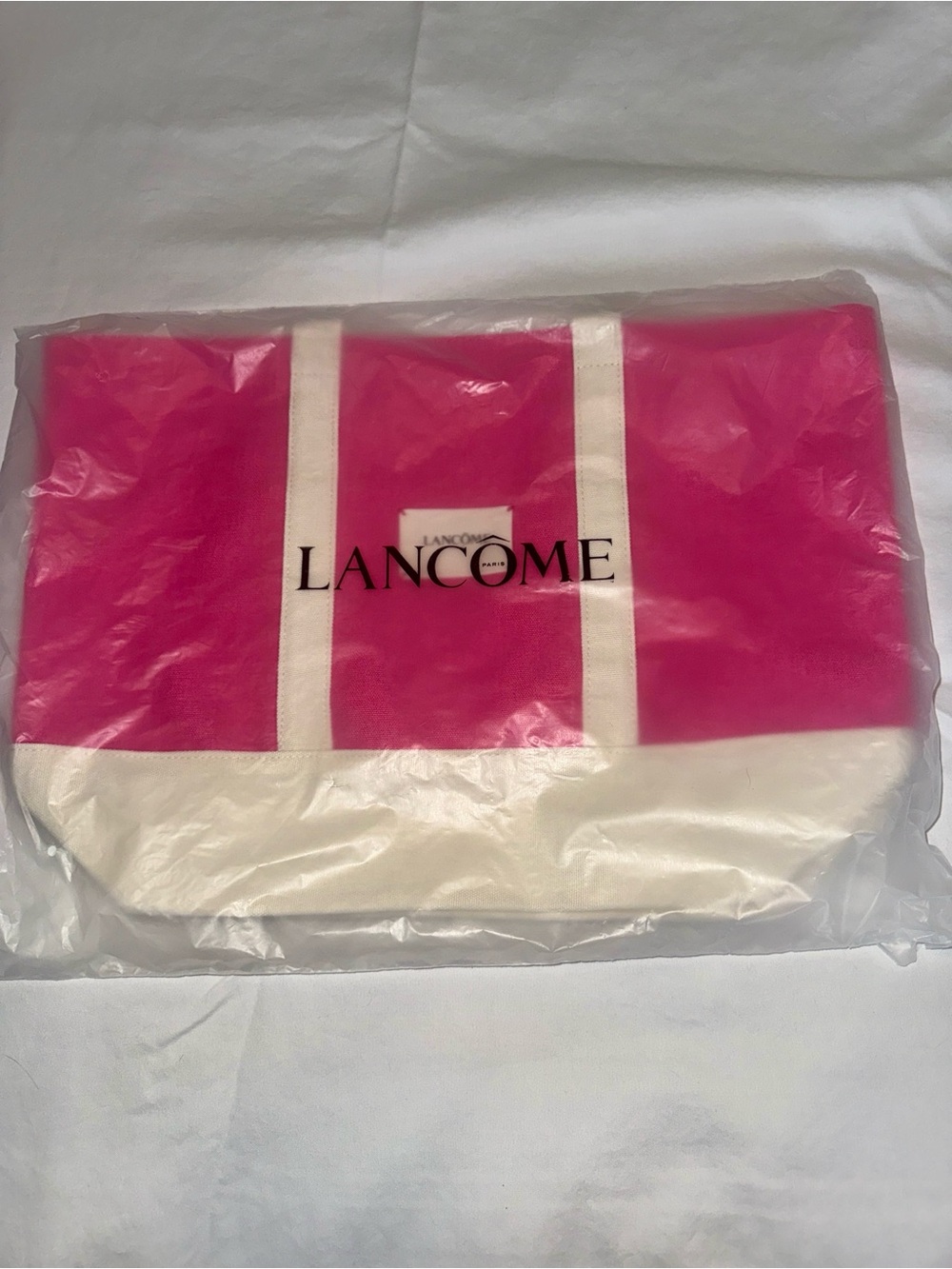 Lancome Hot Pink and Cream Canvas Tote